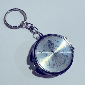 Silver Princess Mirrored Pill Box Keychain